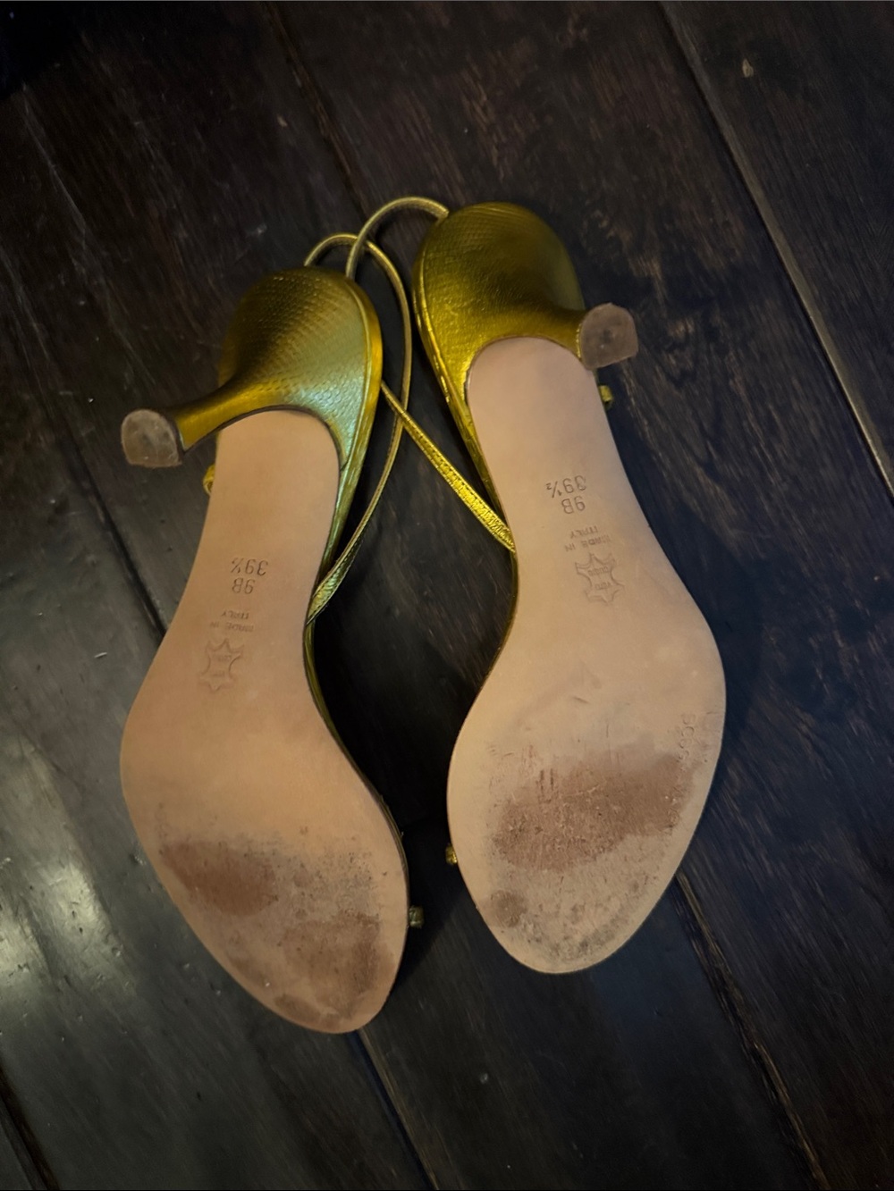 BCBGMAXAZRIA Gold Slingback Stiletto Sandals - Women's Evening Shoes, 391/2 EUC. - Picture 5 of 11